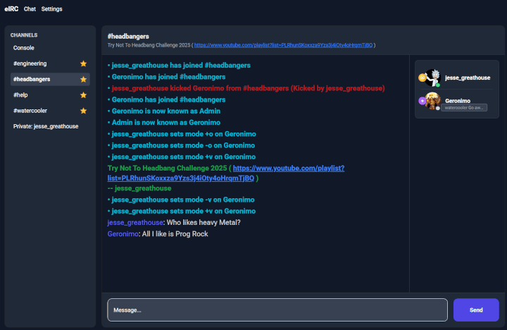 Screenshot of eIRC’s web client