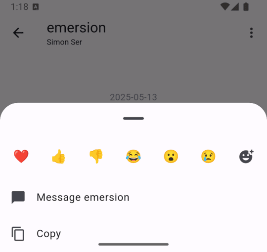 Reacting to a message in Goguma