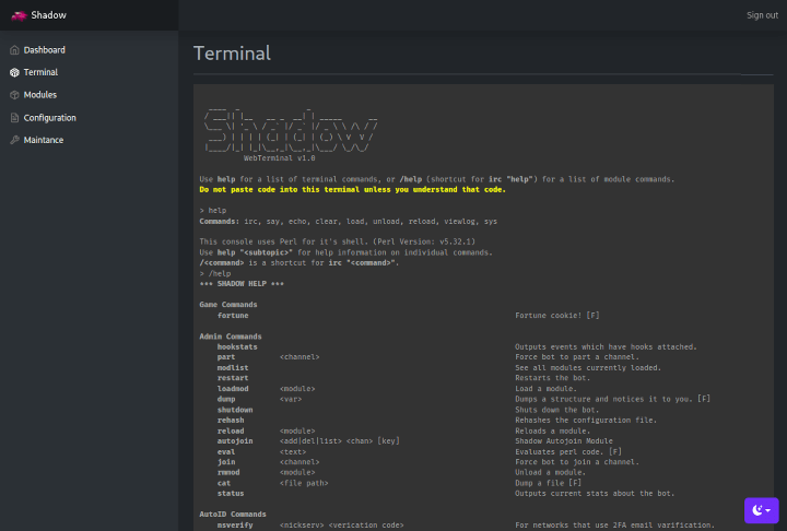 Shadow web admin screenshot